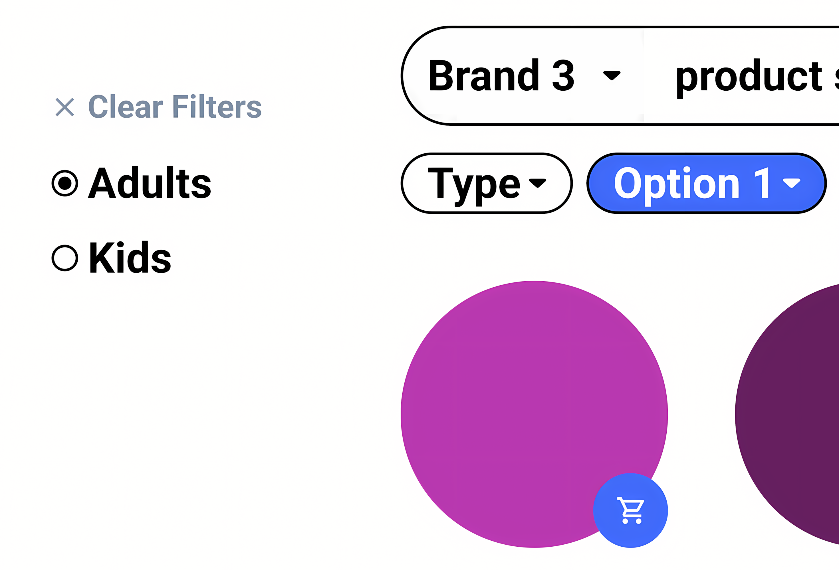 Zoom Wireframe showing adults vs kids filter option