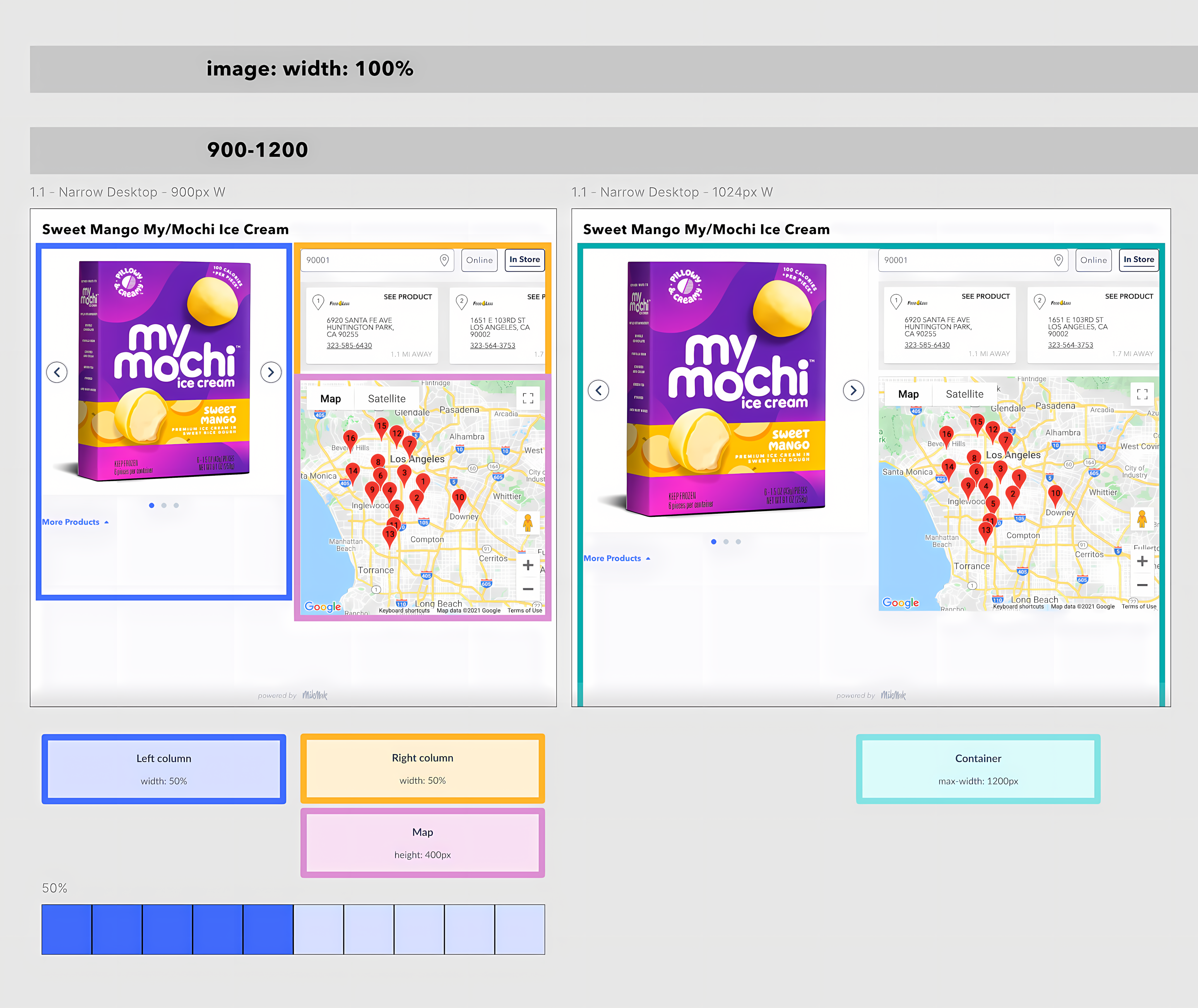 Zoom Detailed specifications for container sizes and breakpoints